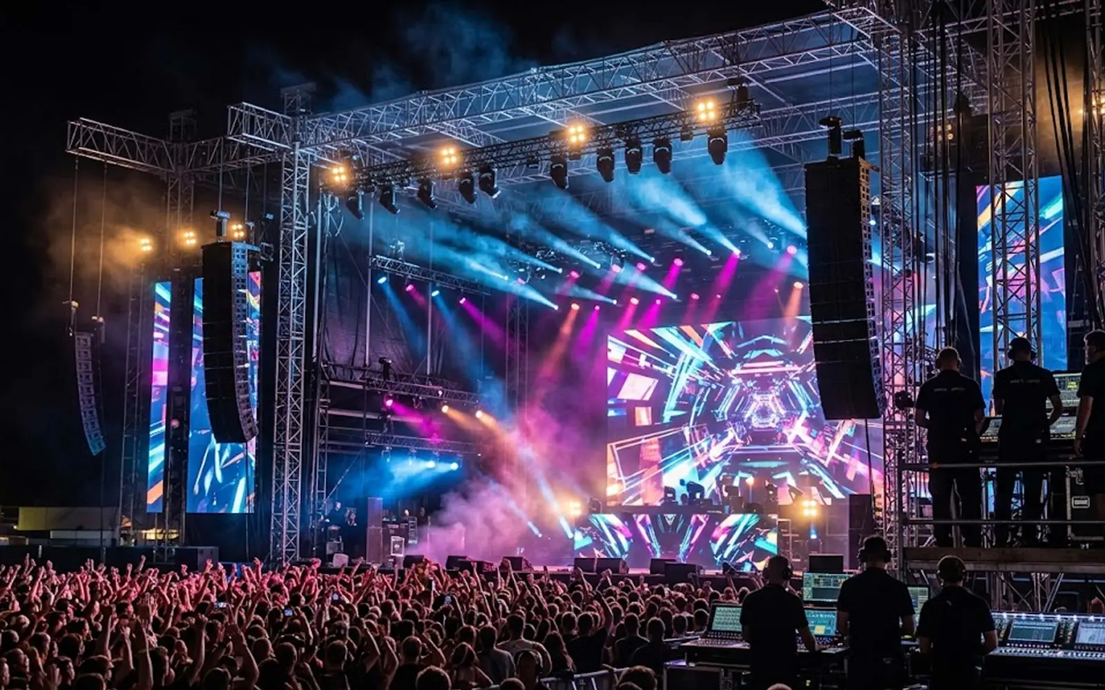 Large concert stage with live production setup